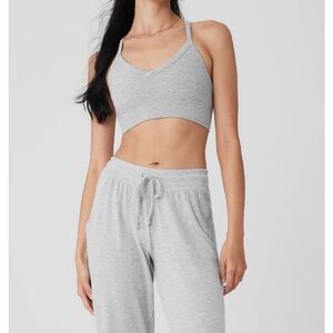 Alo Grey Seamless Ribbed Low Back Bra